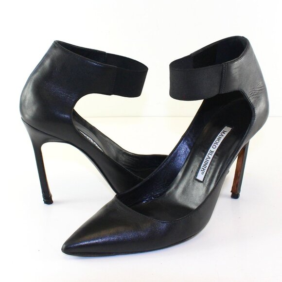 Manolo Blahnik D'Orsay Leather Pumps Strap Womens (EU 38.5/US 8)